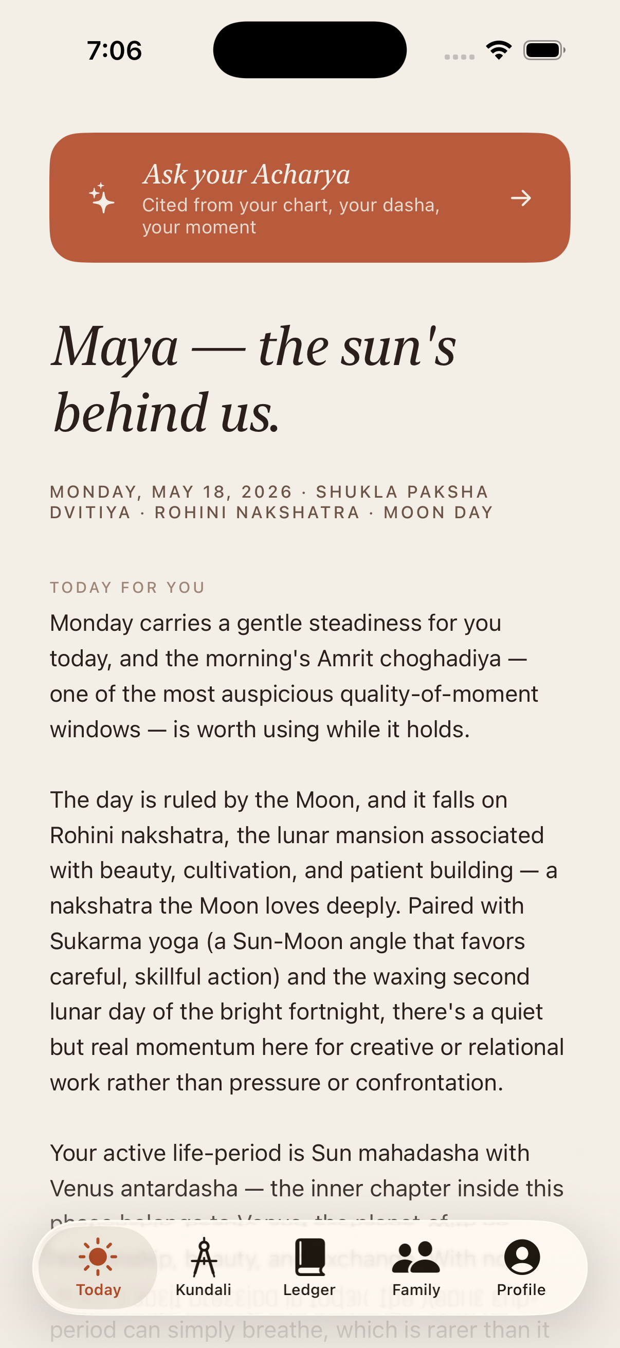 Today — daily reading with active dasha and working
